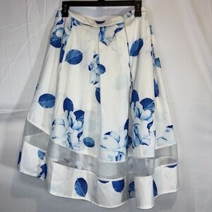 Lily Whyt womans skirt A-line‎ white with Blue pastel florals size 10 White